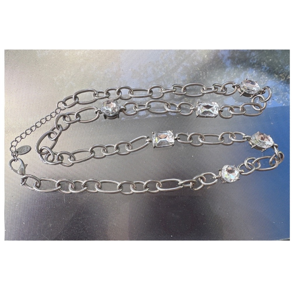 etc! Chunky Chain Necklace Womens Silver Clear Crystal Statement y2k